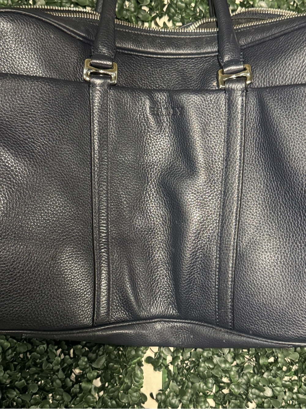 Bally Black Pebbled Leather Briefcase Tote